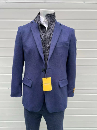 Mens Navy Cashmere and Wool Blazer with Quilted Zip-Up Inner Layer - Two Button Style Notch Lapel 3   - from alligatorwarehouse.com