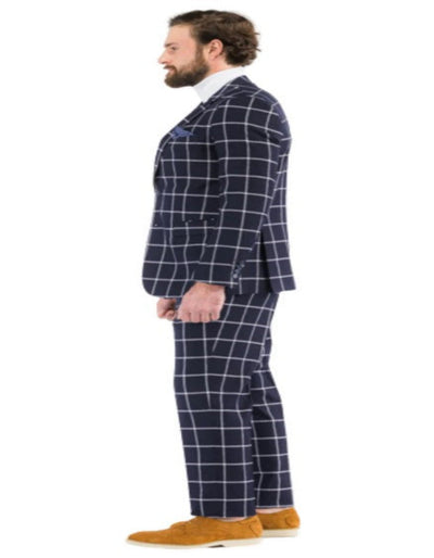 Mens Plaid Suits - Windowpane Pattern With Vest -Business Suit Navy 3   - from alligatorwarehouse.com