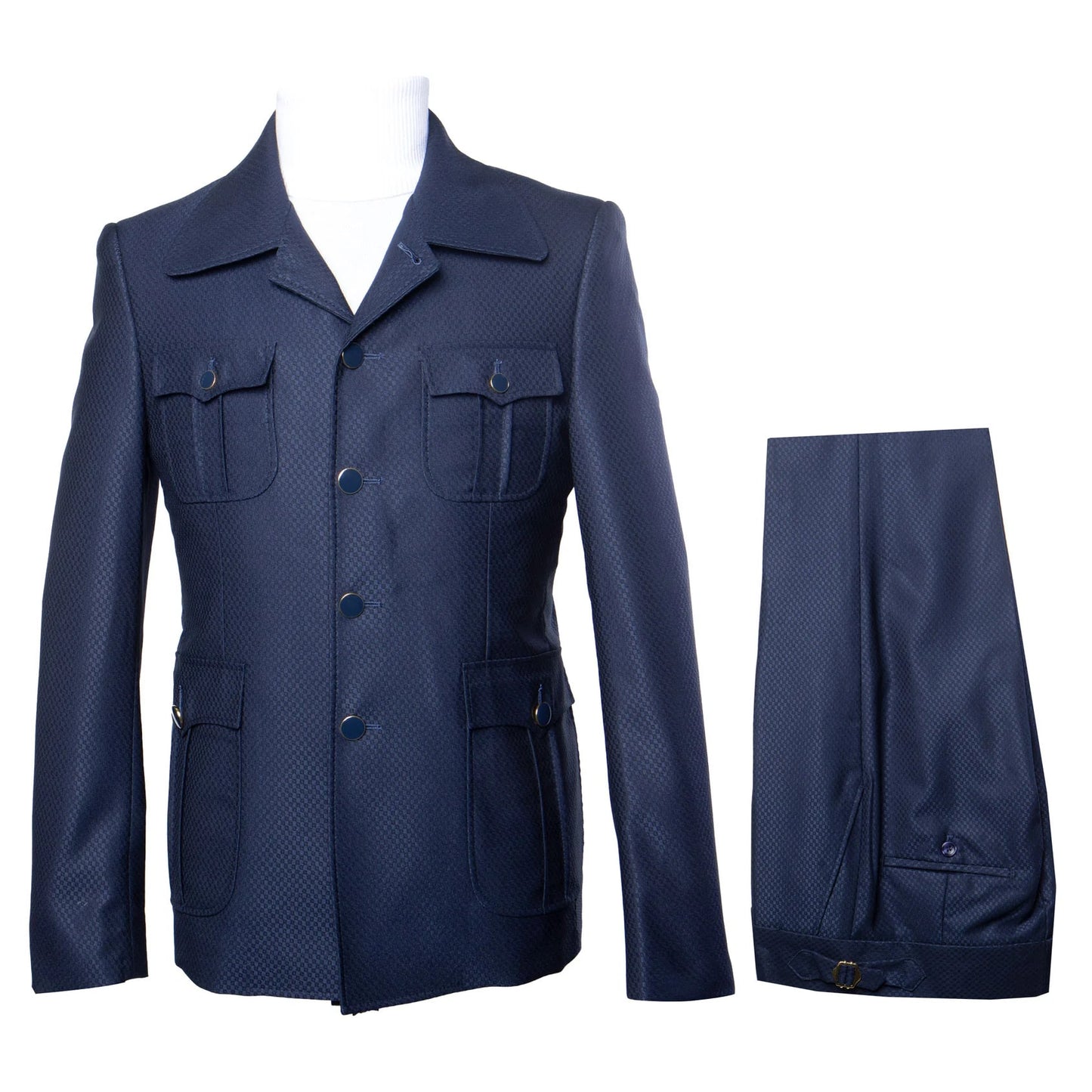 Mens Classic Navy Safari Suit with Utility Jacket and Coordinated Trousers