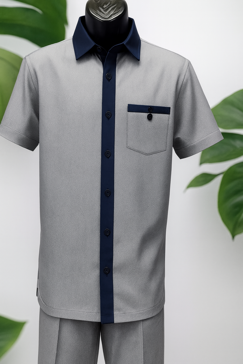 Mens Navy White Houndstooth Short Sleeve Walking Suit 1   - from alligatorwarehouse.com