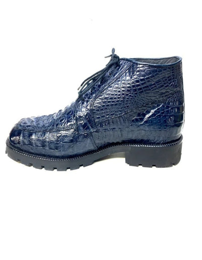 Los Altos Navy Hornback All-Over Crocodile Lace Up Ankle Boots 3   - from alligatorwarehouse.com