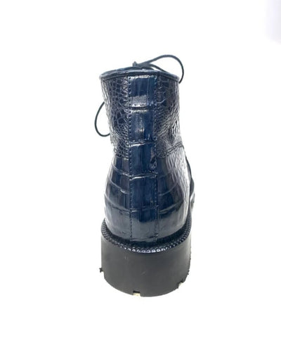 Los Altos Navy Hornback All-Over Crocodile Lace Up Ankle Boots 5   - from alligatorwarehouse.com