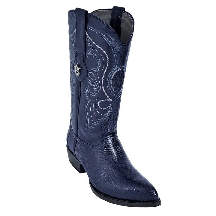 J Toe Cowboy Boots - J Toe Western Boots - Los Altos Navy J-Toe Genuine Teju Lizard