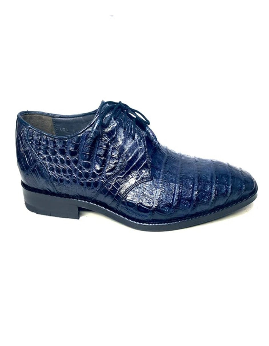 Los Altos Navy All-Over Crocodile Lace Up Dress Shoes