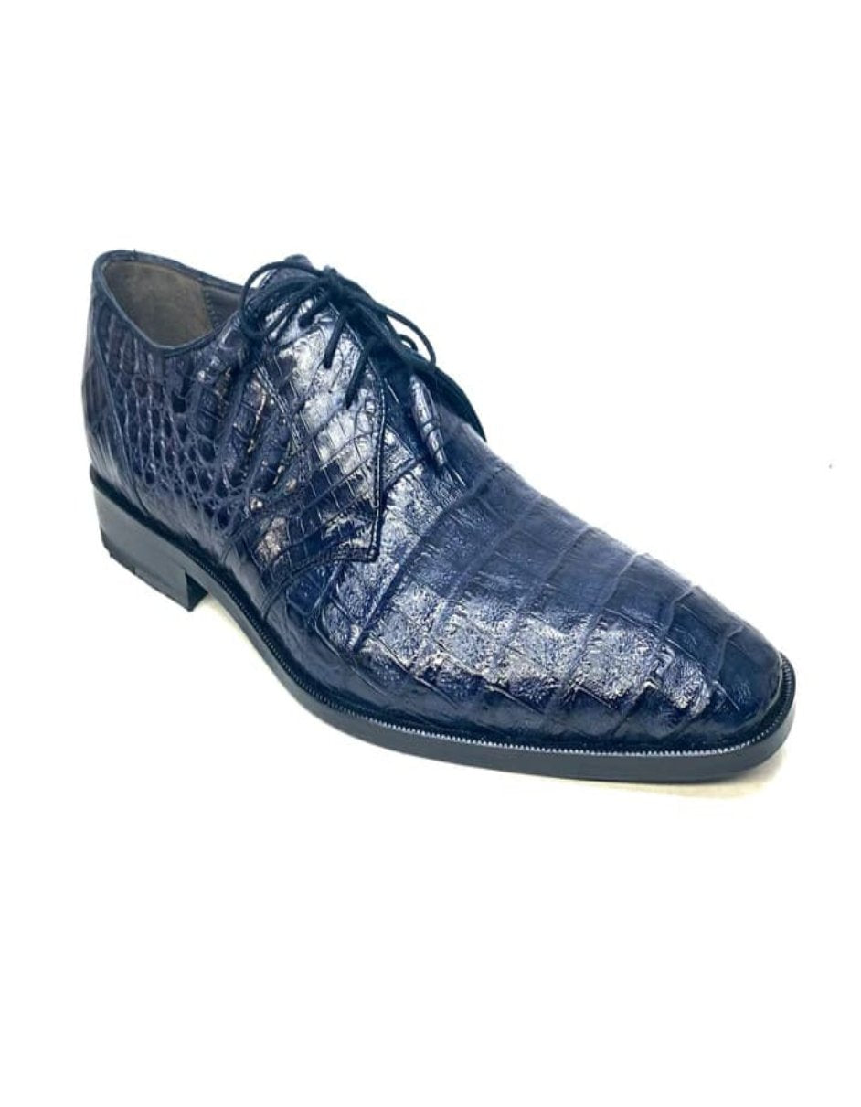 Los Altos Navy All-Over Crocodile Lace Up Dress Shoes