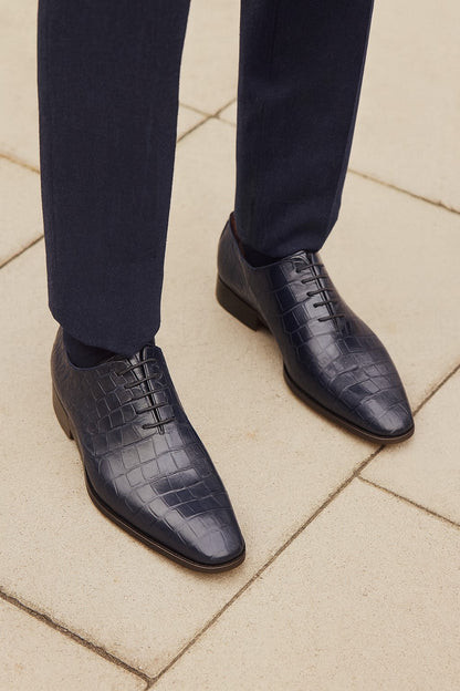 Marco Di Milano Bono Navy Alligator Wholecut Oxfords