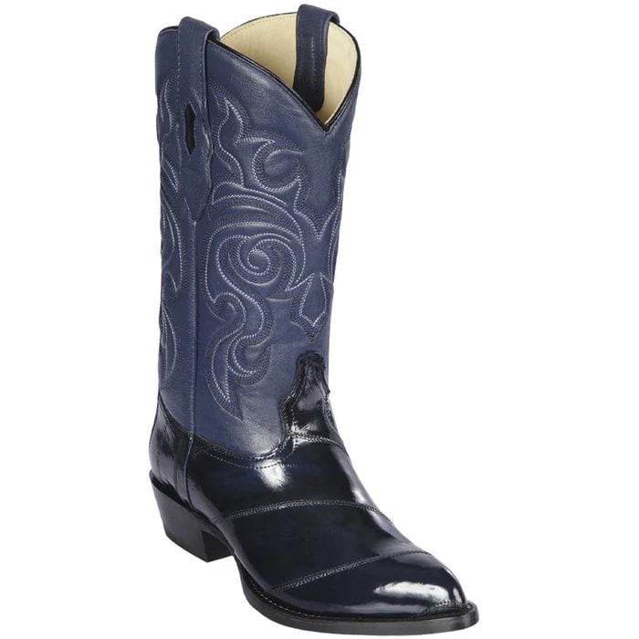 Los Altos Boots - Mens Dress Cowboy Boot - Low Priced Navy Blue Eel-Skin Boots- in Navy Blue