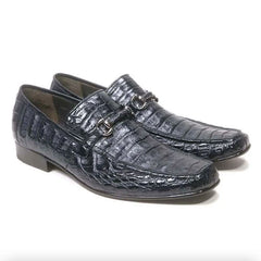 Los Altos All-Over Navy Blue Crocodile Belly Loafers