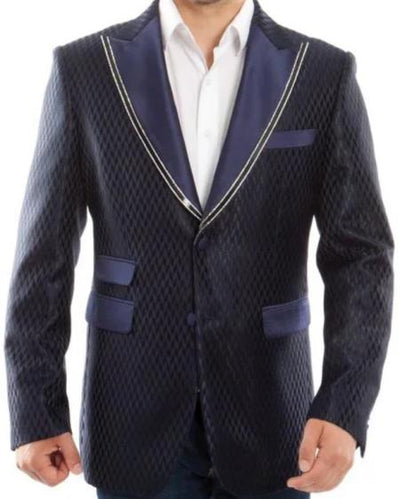 Navy Blue And Gold Trim Tuxedo Dinner Jacket - Navy Blue Blazer 1   - from alligatorwarehouse.com