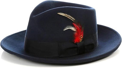 Gangster 100% Austrailian Wool Crushable Mens Fedora Hat - Removable Feather Gangster Navy Blue Mens Fedora Hat 2   - from alligatorwarehouse.com