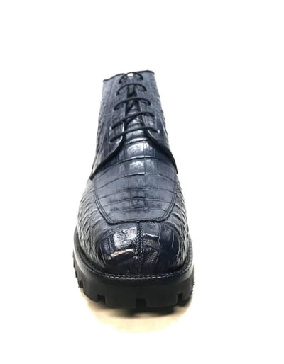 Los Altos Navy Blue All-Over Crocodile Lace Up Ankle Boots 6   - from alligatorwarehouse.com