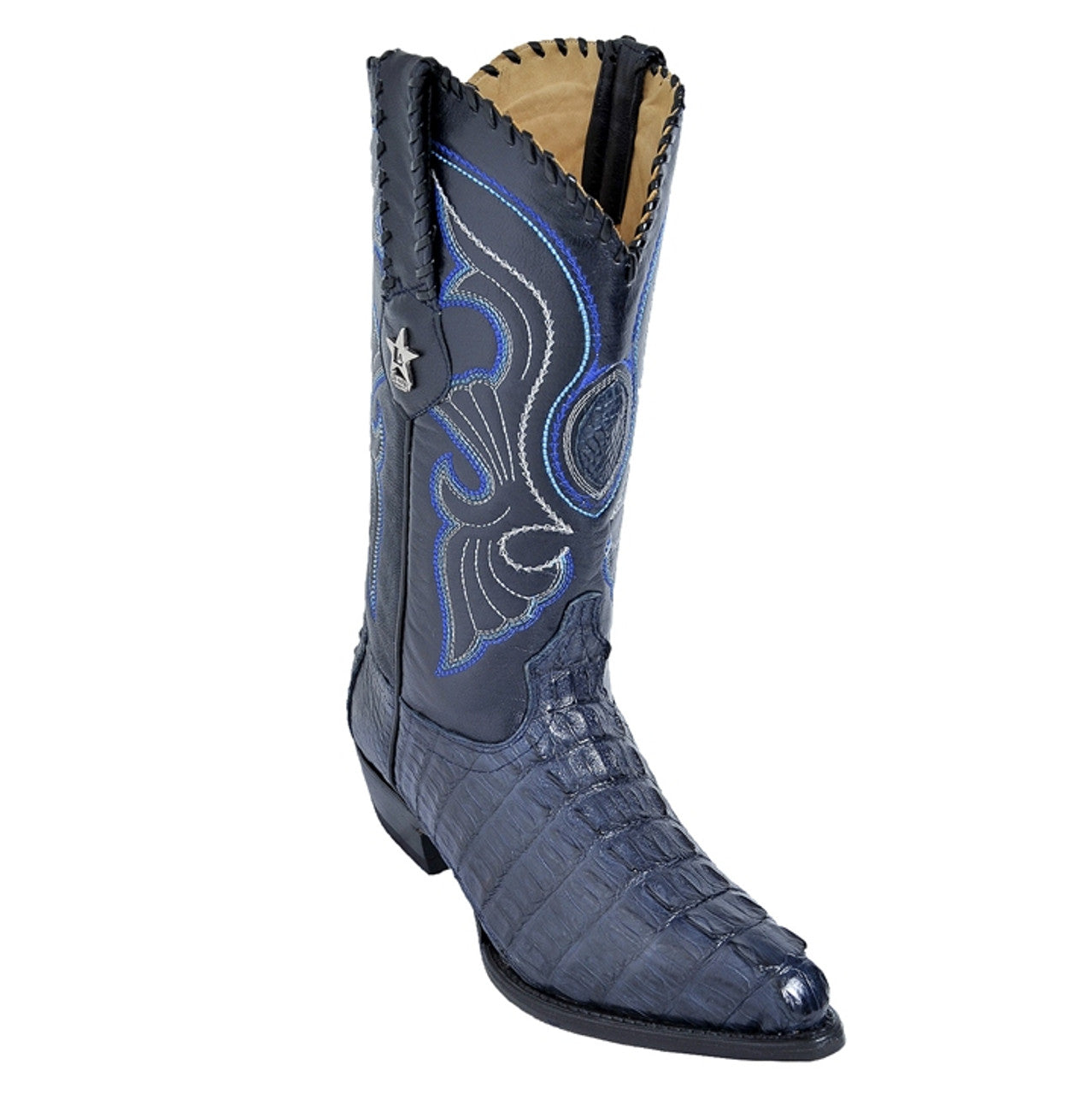 Los Altos Men's Navy Blue Genuine Caiman Tail Boots