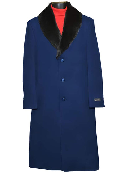 Men's Dress Coat (Removable ) Fur Collar 3 Button Wool Full Length Overcoat ~ Long men's Dress Topcoat - Winter coat 65% Wool Full Length Fabric Also Navy Blue 1   - from alligatorwarehouse.com