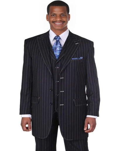 Pleated?ÿDress?ÿMen?ÿSuits - Mens Vintage Vested Gangster Bold Pinstripe Navy Blue Fashion Suit 1   - from alligatorwarehouse.com