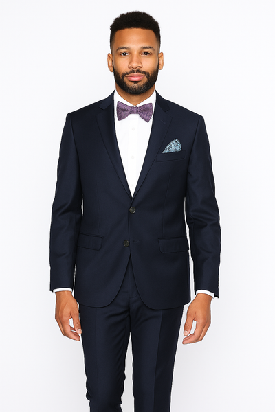 Rossiman Rossi Navy Blue Slim Fit Suit – Peak Lapel Tailored Formalwear for Men 1   - from alligatorwarehouse.com