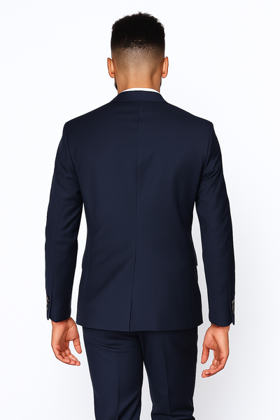 Rossiman Rossi Navy Blue Slim Fit Suit – Peak Lapel Tailored Formalwear for Men 3   - from alligatorwarehouse.com