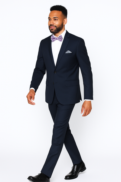 Rossiman Rossi Navy Blue Slim Fit Suit – Peak Lapel Tailored Formalwear for Men 4   - from alligatorwarehouse.com