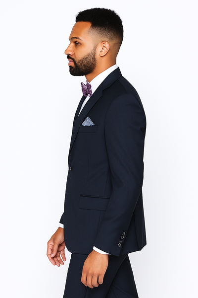 Rossiman Rossi Navy Blue Slim Fit Suit – Peak Lapel Tailored Formalwear for Men 5   - from alligatorwarehouse.com