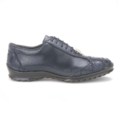 Los Altos Navy Blue Ostrich Patch Work Men's Casual Sneaker 2   - from alligatorwarehouse.com