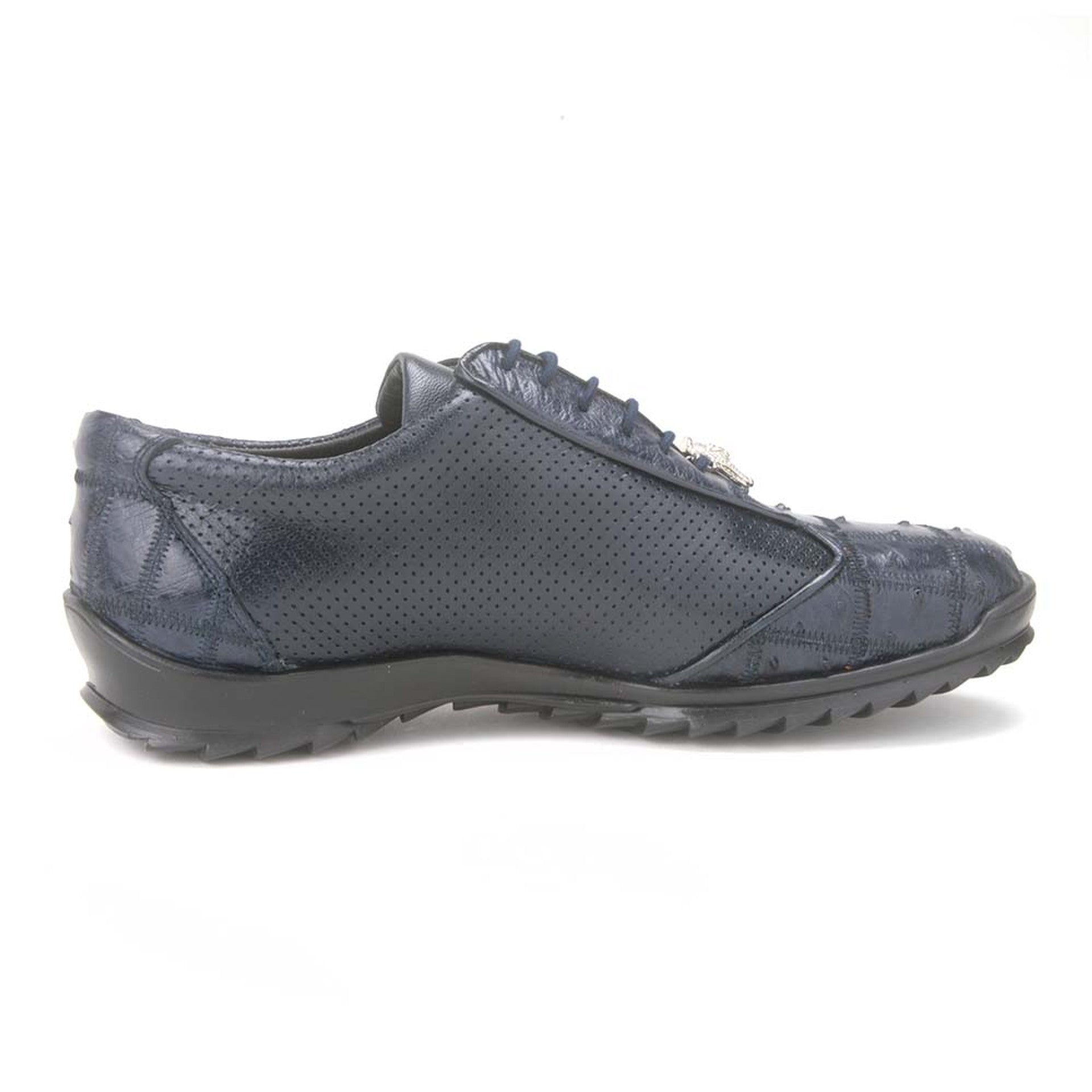 Los Altos Navy Blue Ostrich Patch Work Men's Casual Sneaker 1   - from alligatorwarehouse.com