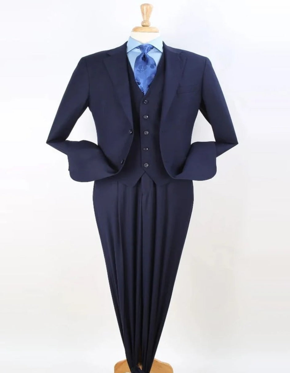 Pleated Suit - Mens Suits With Pleated Pant -  Regular Fit Suit - Navy Suit