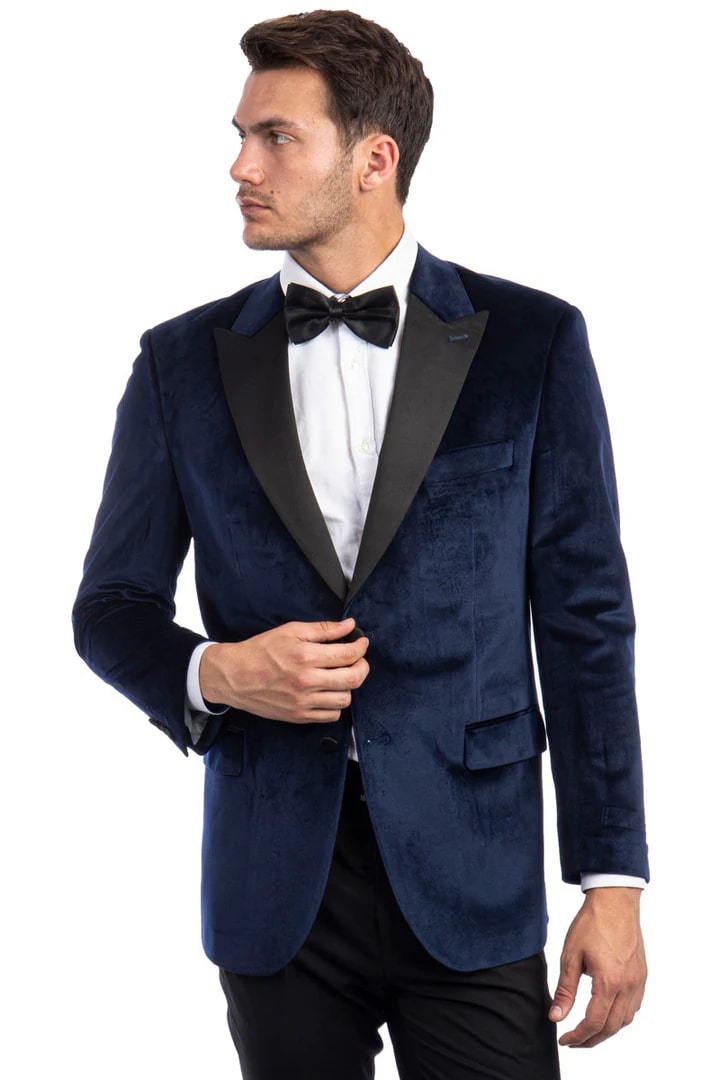 Men's Two Button Peak lapel Velvet Wedding & Prom Navy Blue Tuxedo Jacket