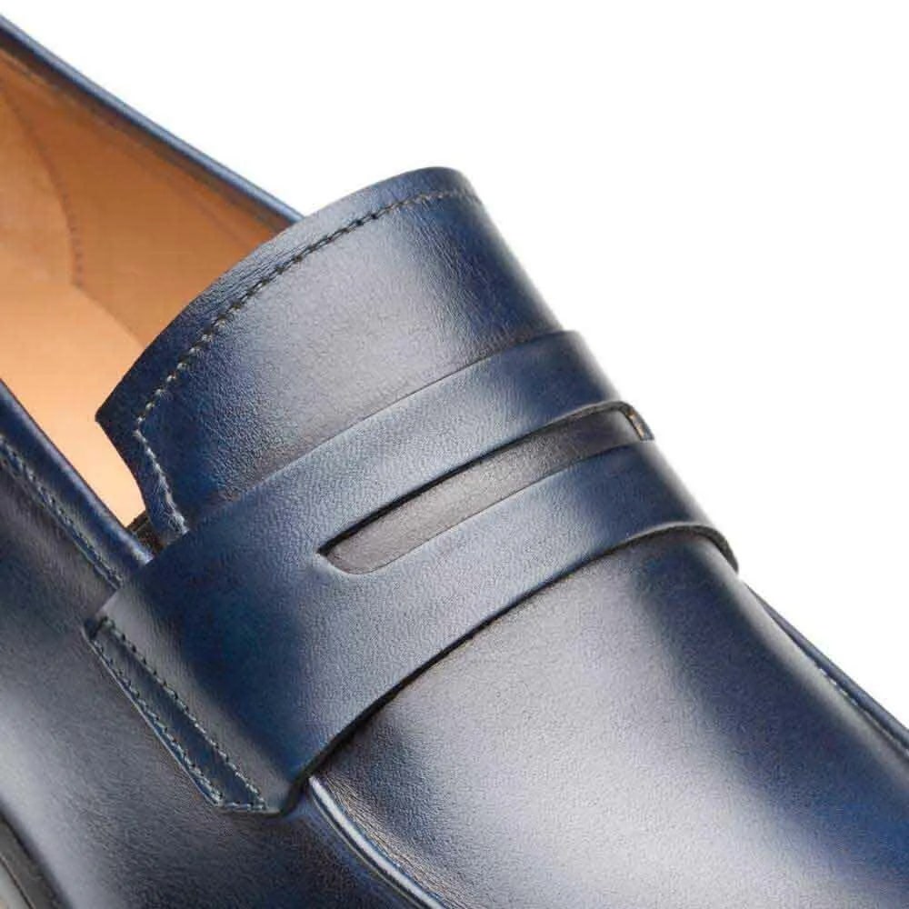 Mezlan Navy Burnished Calfskin Penny Loafer