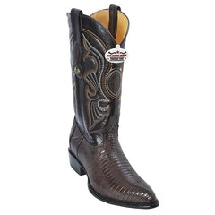 J Toe Cowboy Boots - J Toe Western Boots - Los Altos Brown J-Toe Genuine Teju Lizard