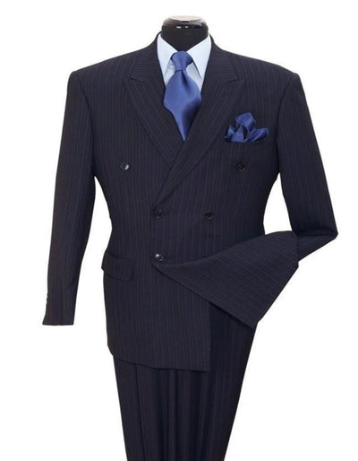 Pleated?ÿDress?ÿMen?ÿSuits - Mens Classic Double Breasted Smooth Pinstripe Navy Suit 1   - from alligatorwarehouse.com