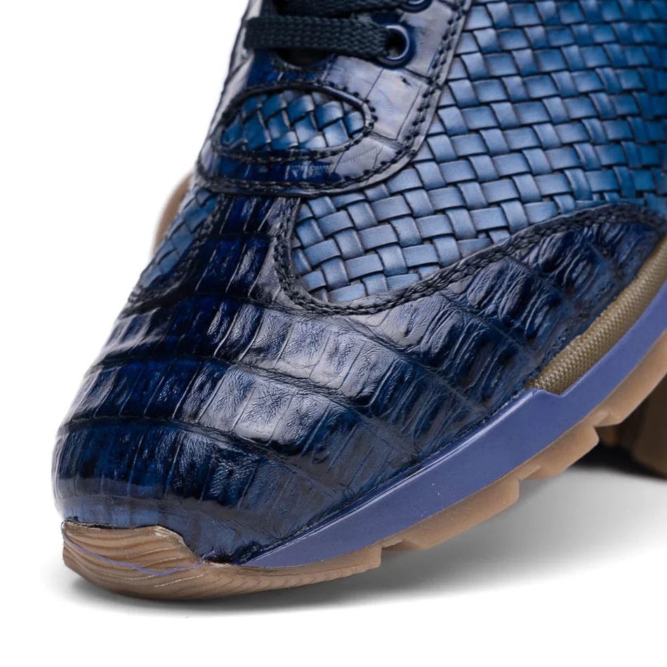 Marco Di Milano Roma Men's Shoes Navy Genuine Caiman Crocodile / Woven Leather Fashion Sneakers