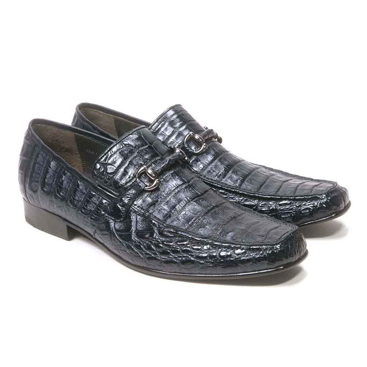 Los Altos Slip-On Navy Genuine Caiman Crocodile Belly Loafers