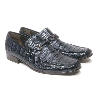 Los Altos Slip-On Navy Genuine Caiman Crocodile Belly Loafers 3   - from alligatorwarehouse.com