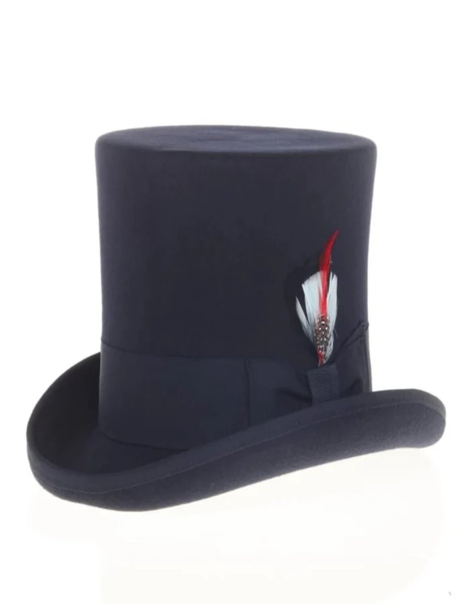 Victorian Steampunk Top Hat - 1800 19th Century - Dressy Loden Felt Top Navy Hat