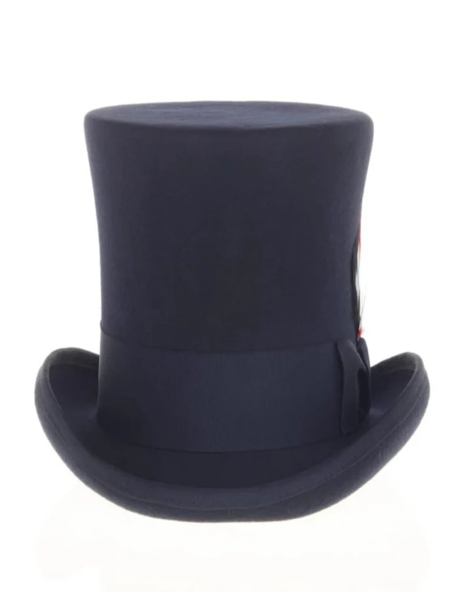 Victorian Steampunk Top Hat - 1800 19th Century - Dressy Loden Felt Top Navy Hat