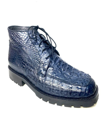 Los Altos Navy Hornback All-Over Crocodile Lace Up Ankle Boots 1   - from alligatorwarehouse.com
