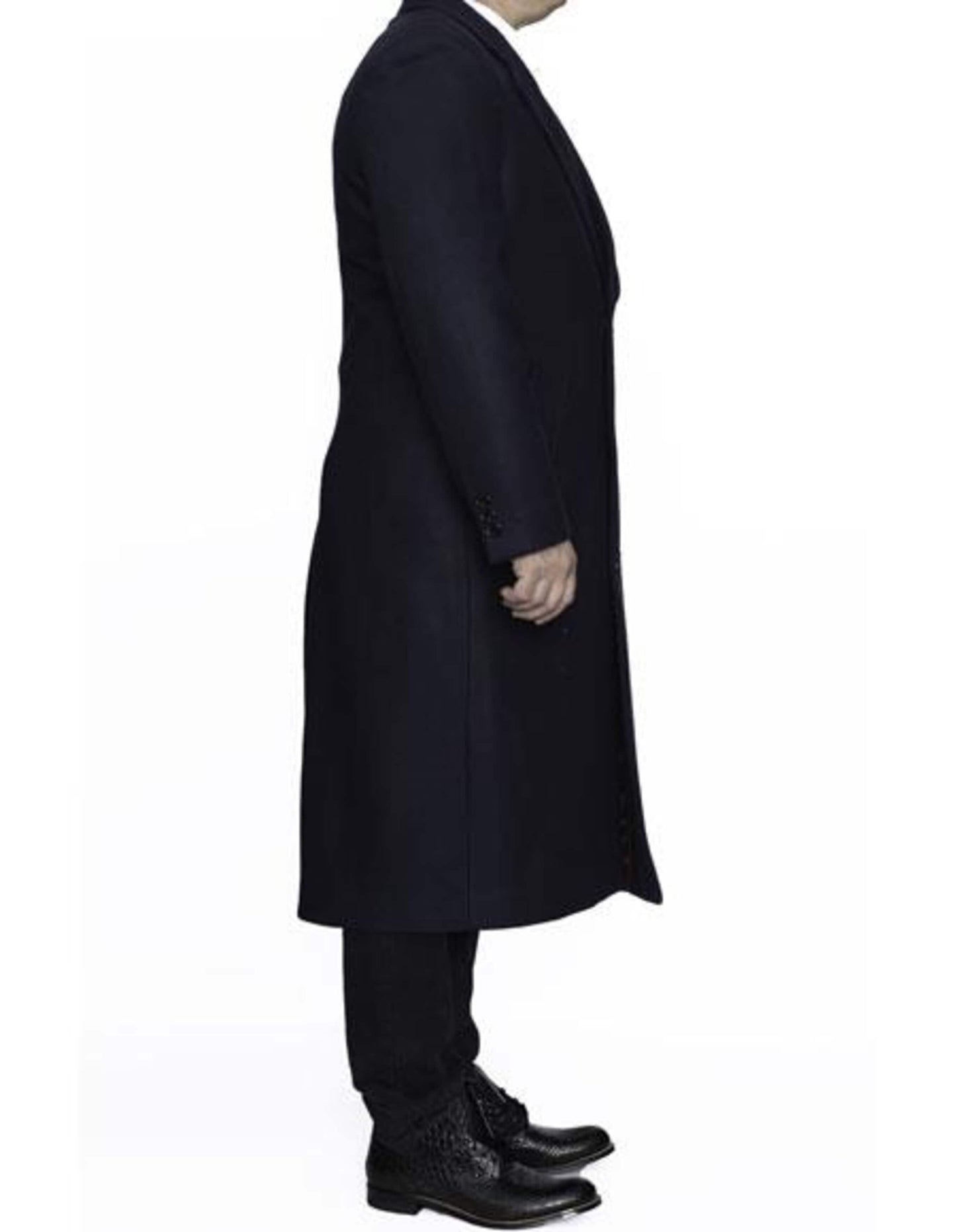 Navy Blue 3 Button Full Length Ankle length Wool Dress Top Coat/Overcoat