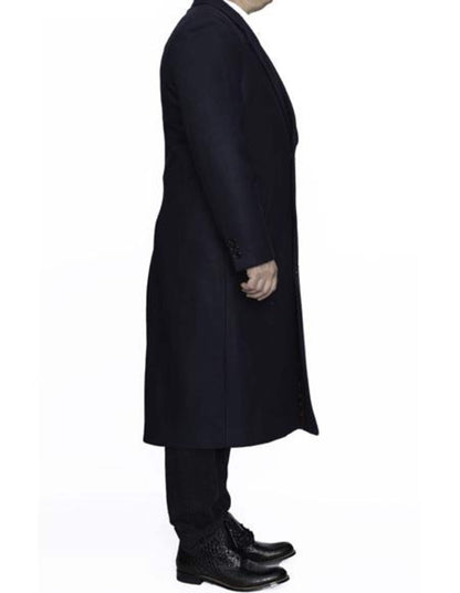 Navy Blue 3 Button Full Length Ankle length Wool Dress Top Coat/Overcoat