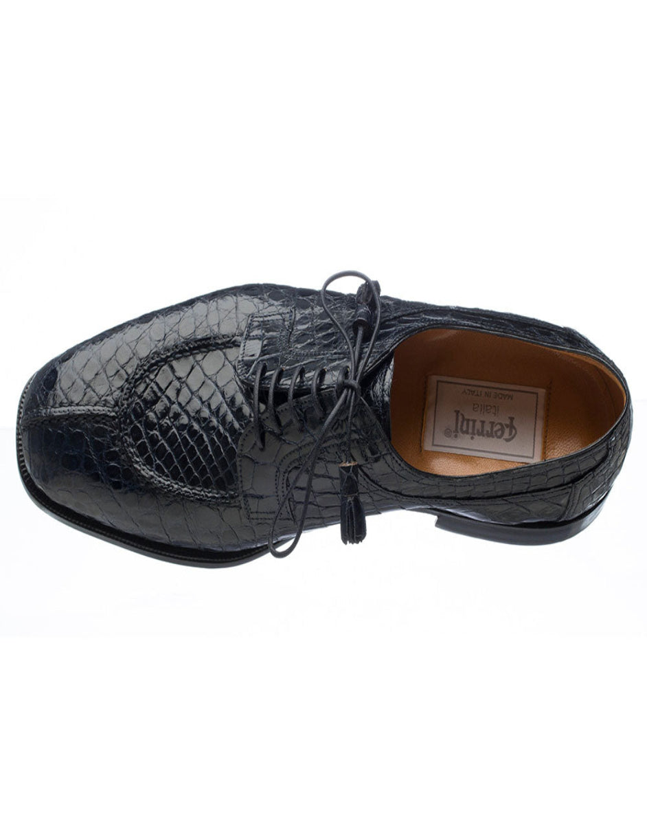 Ferrini Shoes - Mens Alligator Dress Shoe - Ferrini 3520 Belly Alligator Split Toe Shoes Navy