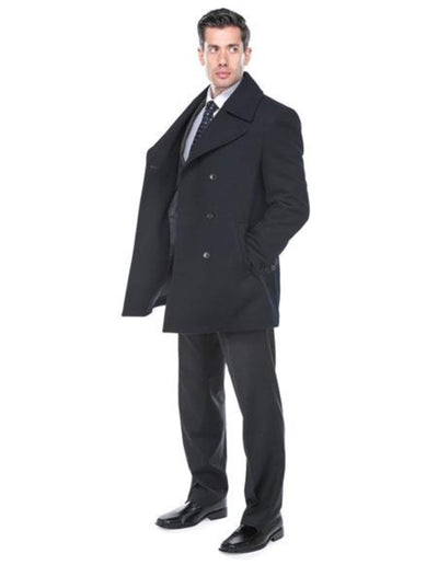 Double Breasted Navy Wool Blend Overcoat ~ Long men's Dress Topcoat - Winter coat 2   - from alligatorwarehouse.com