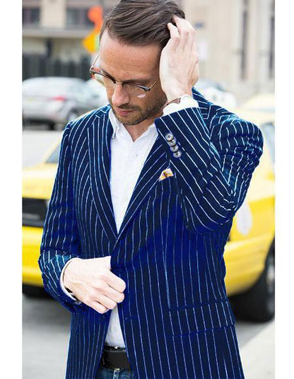 Men's Navy And Bold White Pinstripe Designer Fashion Blazer