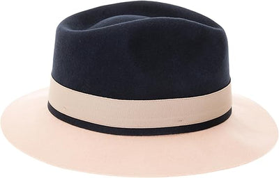 Gangster 100% Austrailian Wool Crushable Mens Fedora Hat - Removable Feather Gangster Navy and White Mens Fedora Hat 3   - from alligatorwarehouse.com