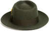 Gangster 100% Austrailian Wool Crushable Mens Fedora Hat - Removable Feather Gangster Olive Green Mens Fedora Hat 3   - from alligatorwarehouse.com