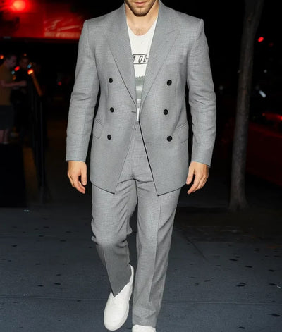 Nick Jonas Checkered Pattern Grey Suit 1   - from alligatorwarehouse.com