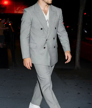 Nick Jonas Checkered Pattern Grey Suit