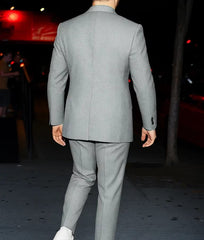 Nick Jonas Checkered Pattern Grey Suit