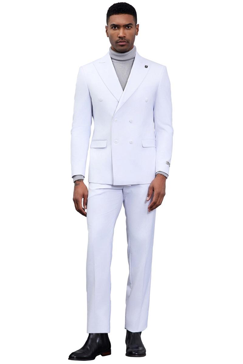 Men's Designer Stacy Adams Classic Double Breasted Suit in White