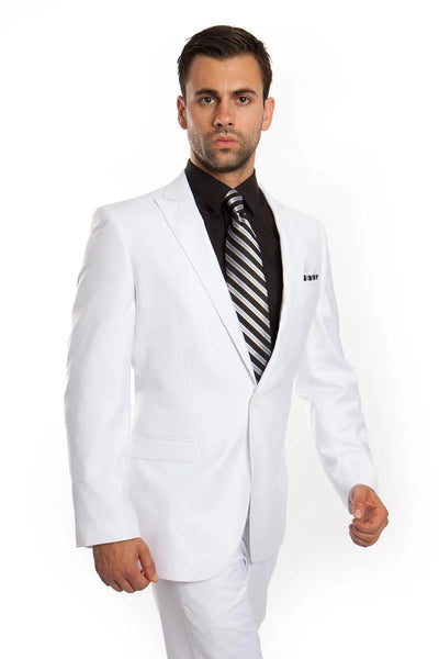 Men's Slim Fit One Button Peak Lapel Suit in White 1 SE-1210  - from alligatorwarehouse.com