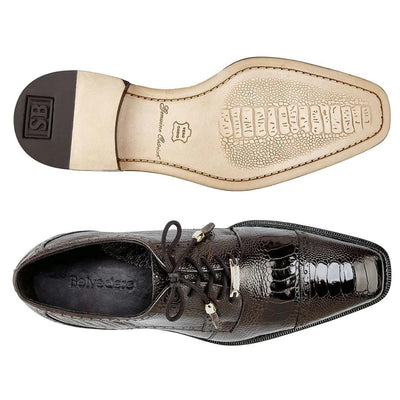 Belvedere Men's Batta Chocolate Genuine Ostrich Oxfords 2 MEN 14006 CHOCOLATE-M-09  - from alligatorwarehouse.com