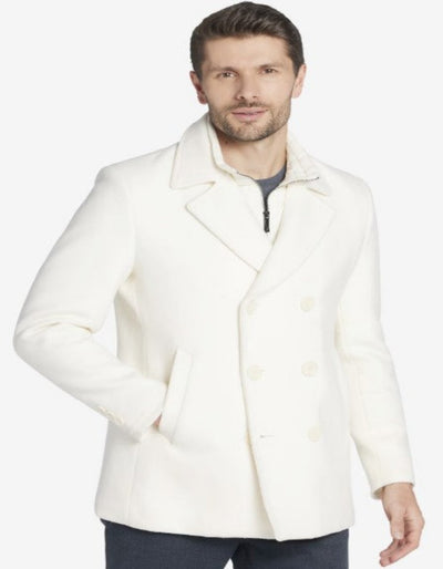 Cream Color Pea Coat - Ivory Double Breasted Wool Coat - Off White Car Coats 1   - from alligatorwarehouse.com