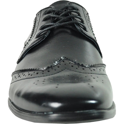 Bravo Mens Vintage Style 1920's Wingtip Lace Up Dress Shoe in Black